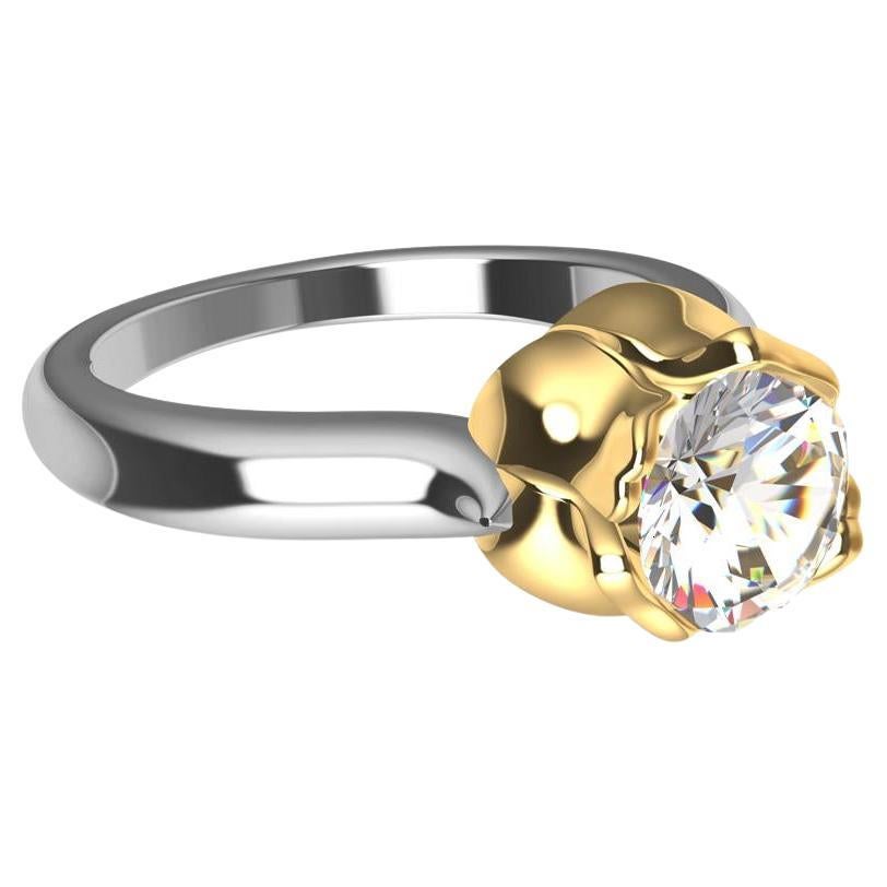 For Sale:  18 Karat Yellow Gold and Platinum GIA Diamond Tulip Engagement Ring
