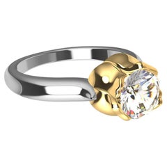 Verlobungsring aus 18 Karat Gelbgold und Platin mit GIA-Diamant in Tulpen