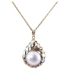 Colgante de perlas de oro amarillo de 18 quilates y platino #18165