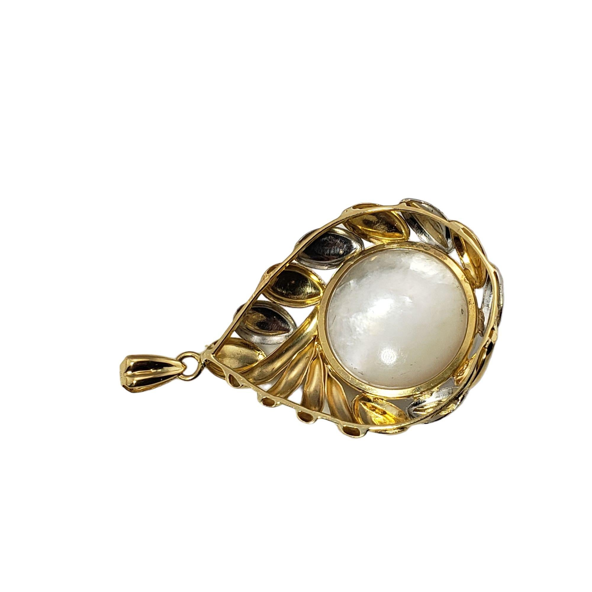Women's 18 Karat Yellow Gold and Platinum Pearl Pendant For Sale