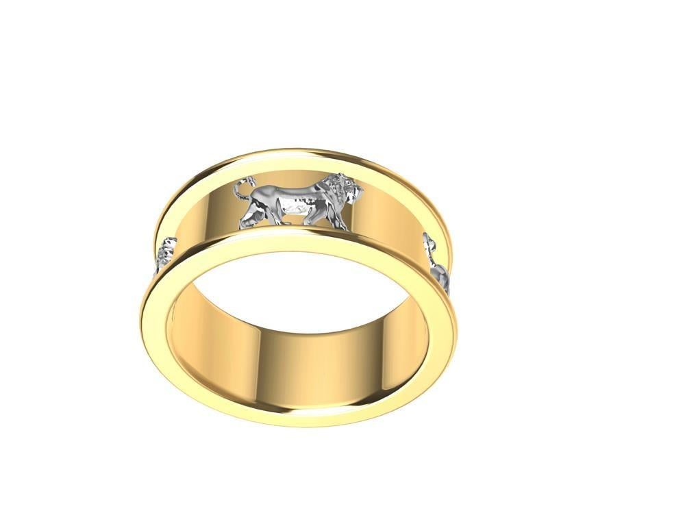 For Sale:  18 Karat Yellow Gold and Platinum Persepolis Lion Ring 2