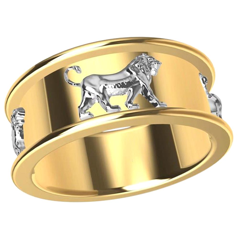 Bague lion Persépolis en or jaune 18 carats et platine