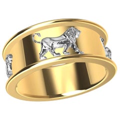18 Karat Yellow Gold and Platinum Persepolis Lion Ring