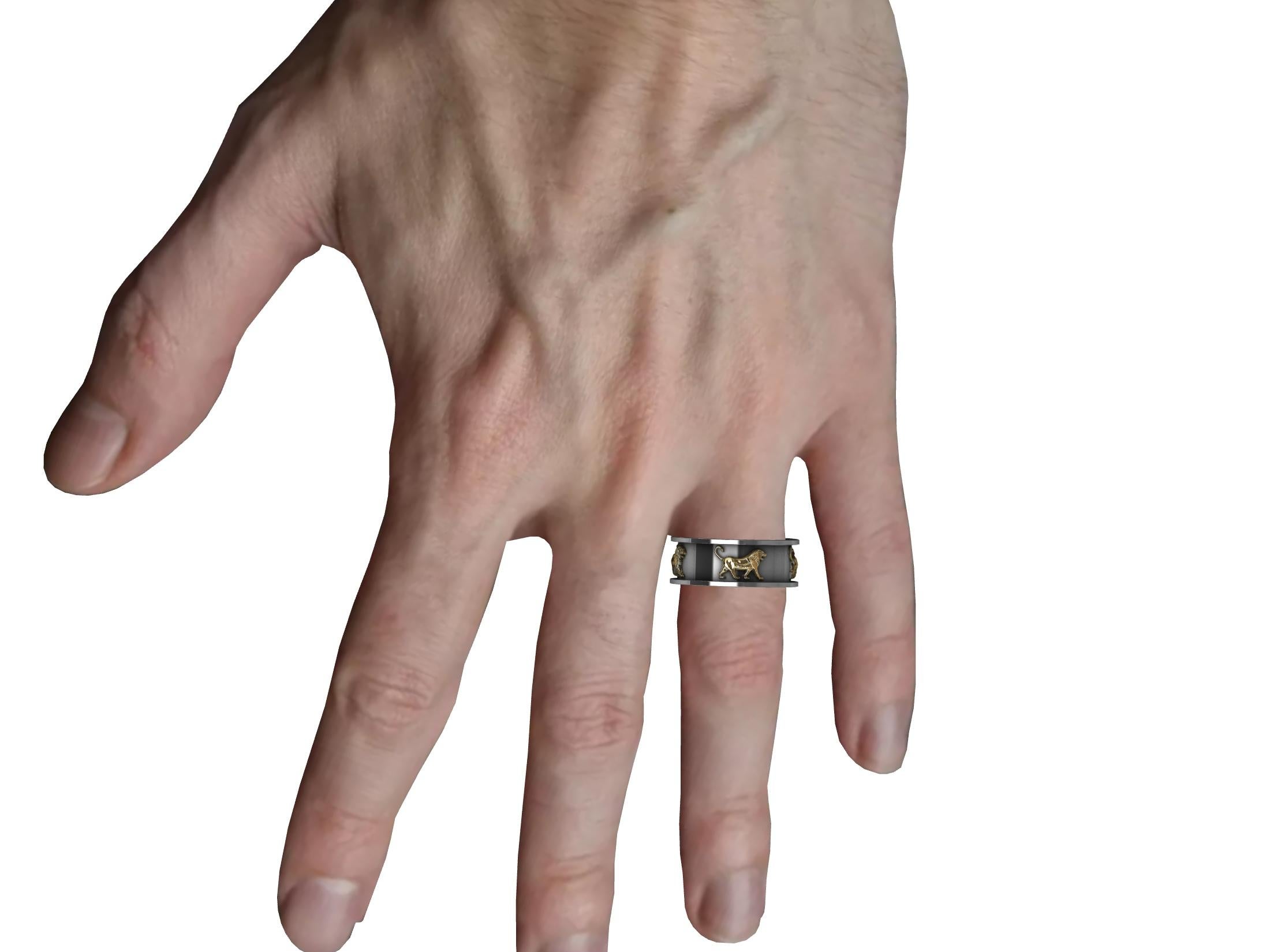 En vente :  Or jaune 18 carats et platine Bague lion en relief à pierre de Persépolis 4