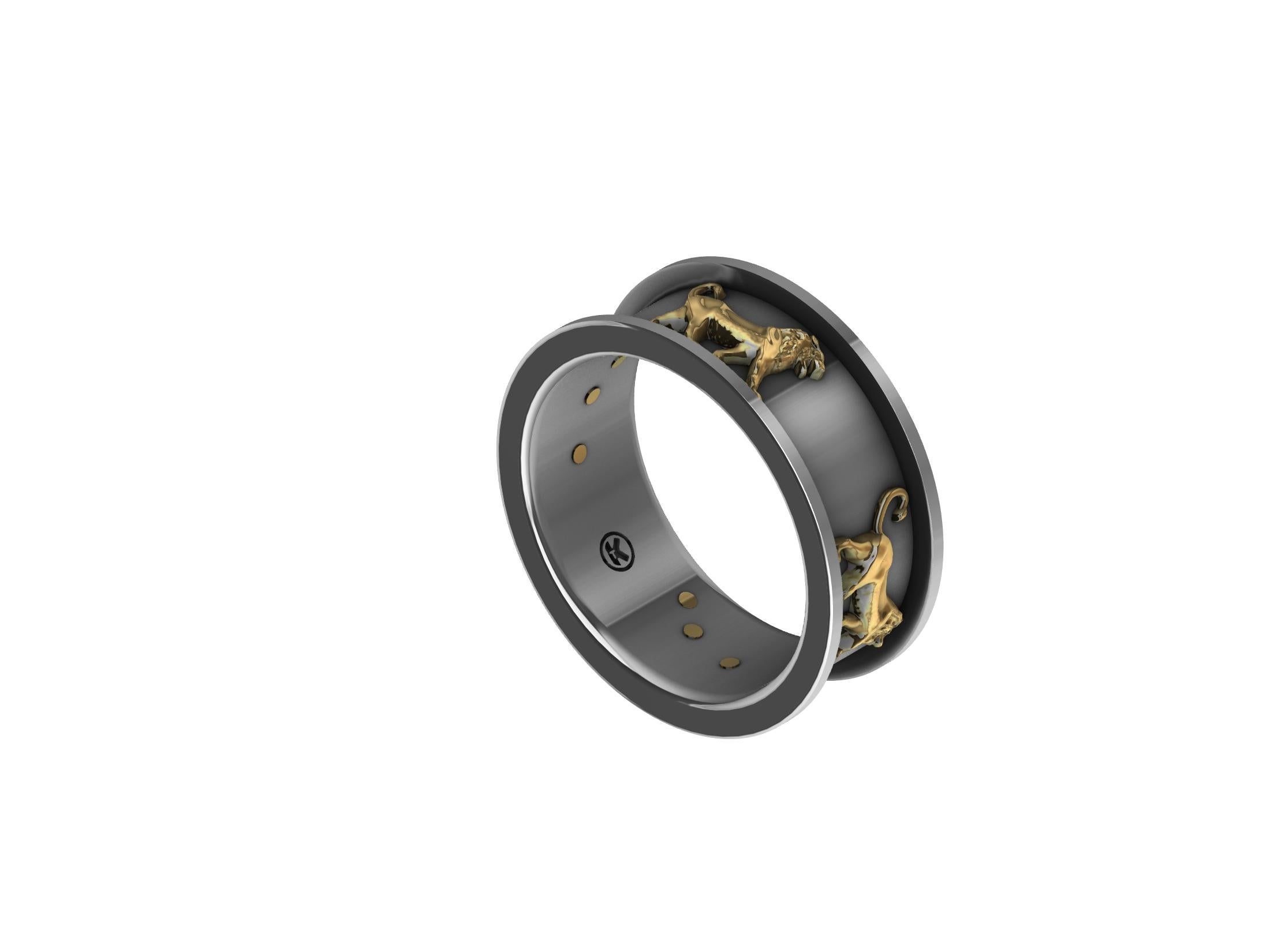 En vente :  Or jaune 18 carats et platine Bague lion en relief à pierre de Persépolis 9