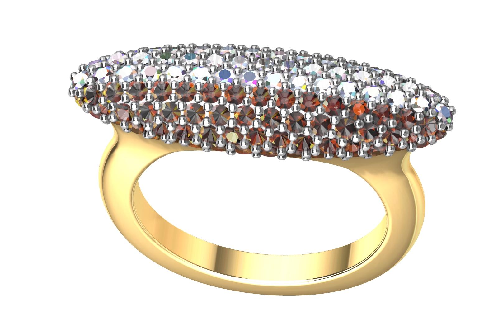 For Sale:  18 Karat Yellow Gold and Platinum Ruby and Diamonds Long Dome Ring 2