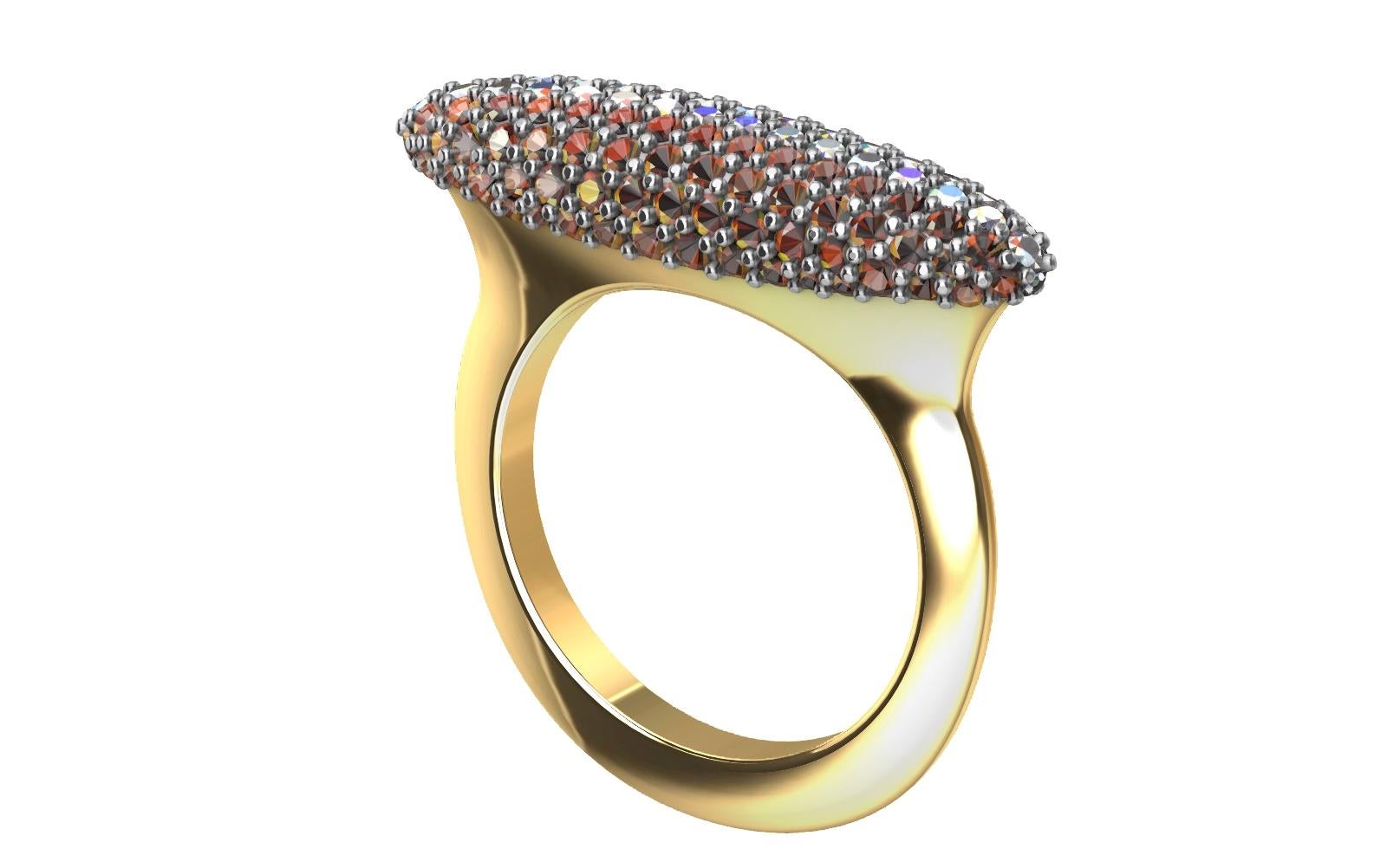 For Sale:  18 Karat Yellow Gold and Platinum Ruby and Diamonds Long Dome Ring 3