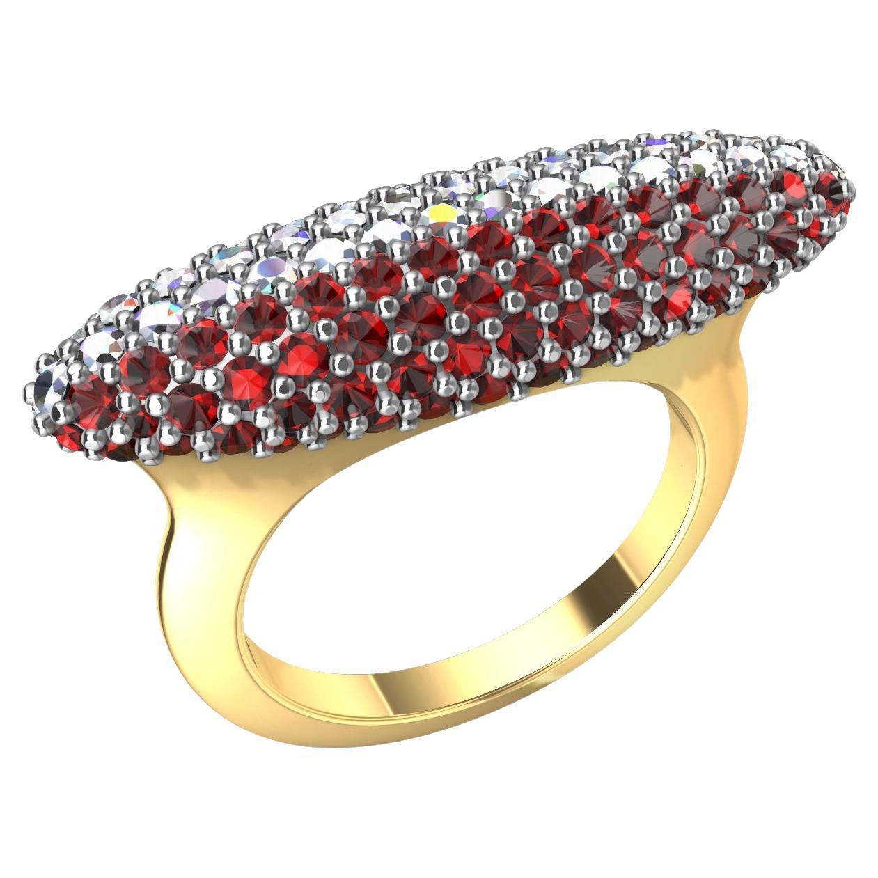 Im Angebot: 18 Karat Gelbgold und Platin Rubin und Diamanten Langer Kuppelring ()