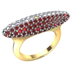 18 Karat Yellow Gold and Platinum Ruby and Diamonds Long Dome Ring