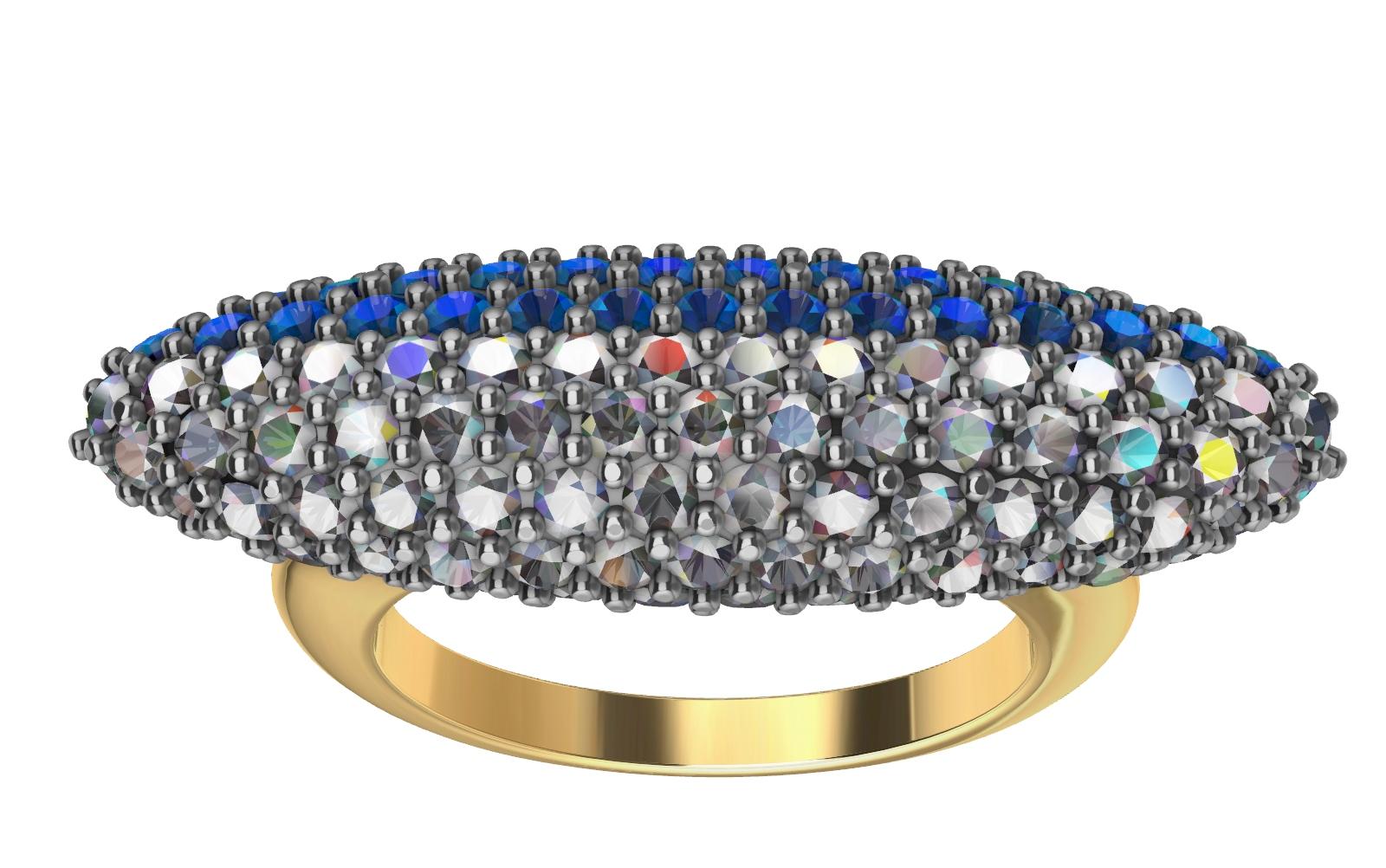 For Sale:  18 Karat Yellow Gold and Platinum Sapphire and Diamonds Long Dome Ring 3