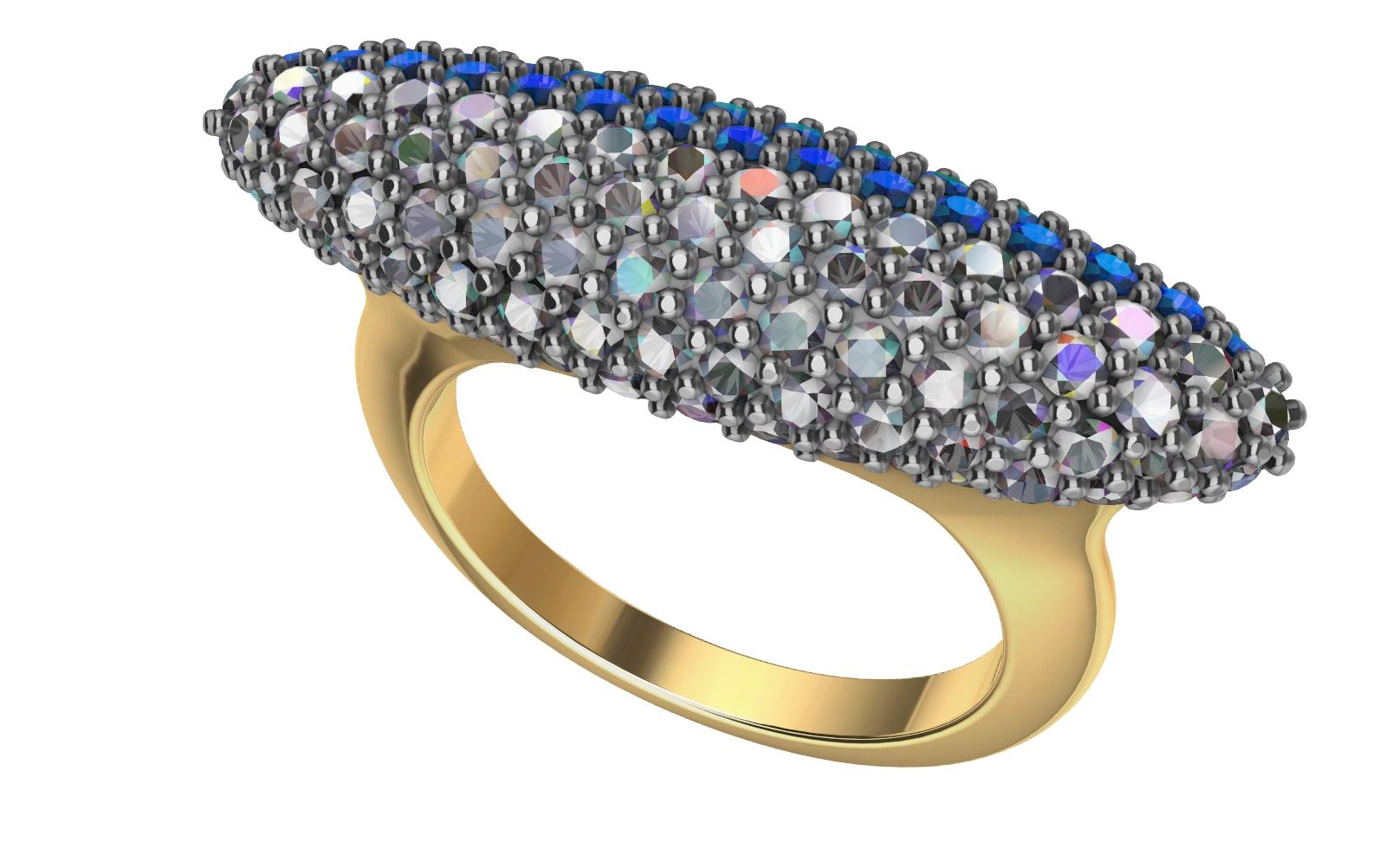 For Sale:  18 Karat Yellow Gold and Platinum Sapphire and Diamonds Long Dome Ring 4