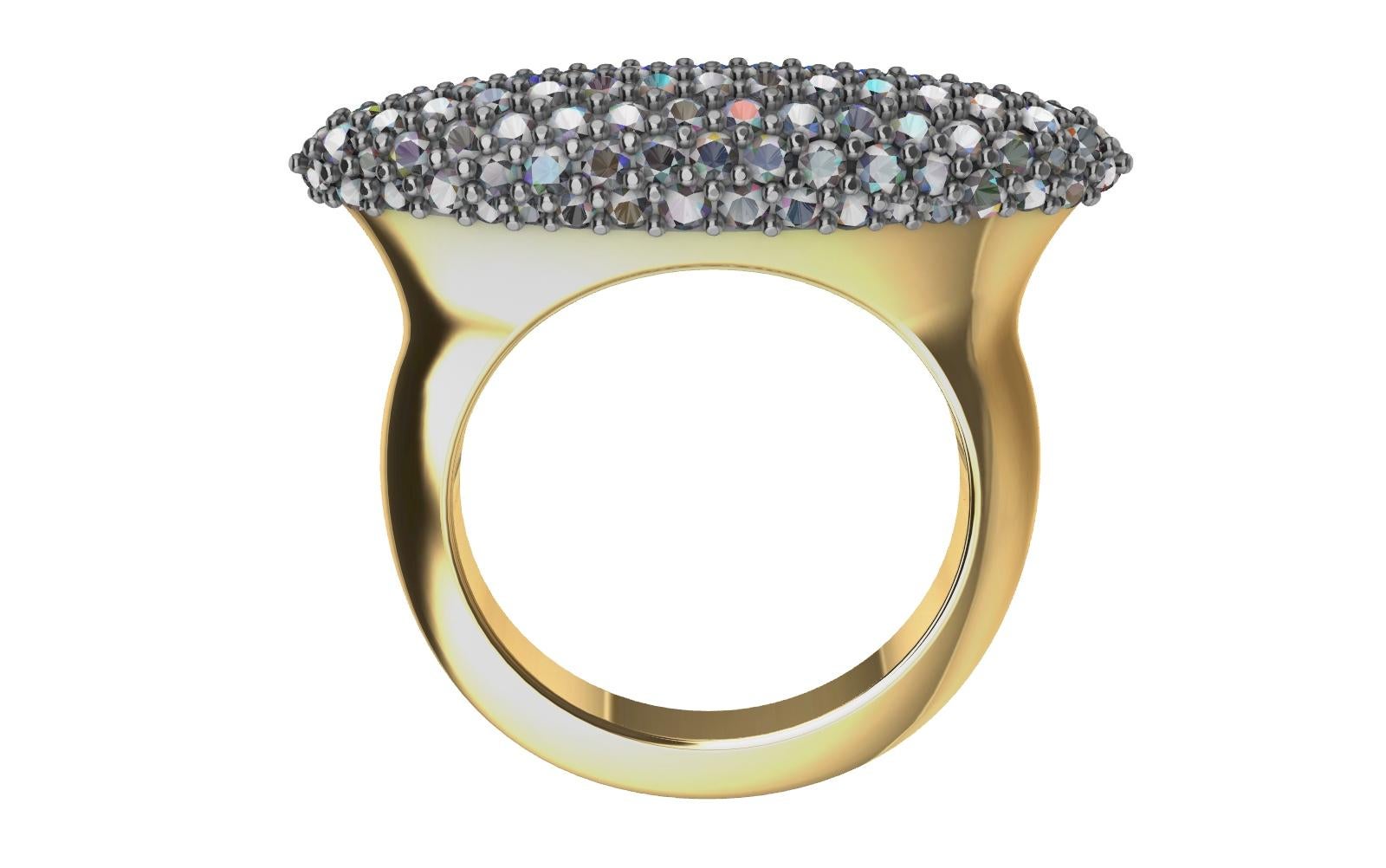 For Sale:  18 Karat Yellow Gold and Platinum Sapphire and Diamonds Long Dome Ring 7