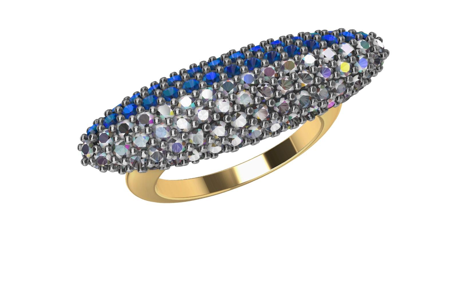 For Sale:  18 Karat Yellow Gold and Platinum Sapphire and Diamonds Long Dome Ring 9