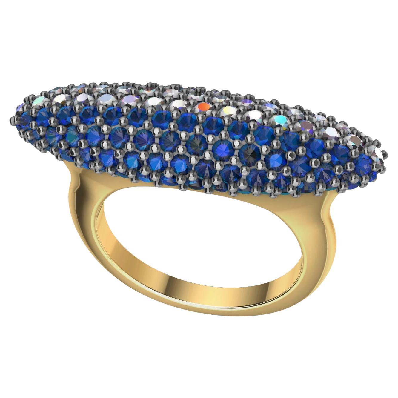 For Sale:  18 Karat Yellow Gold and Platinum Sapphire and Diamonds Long Dome Ring