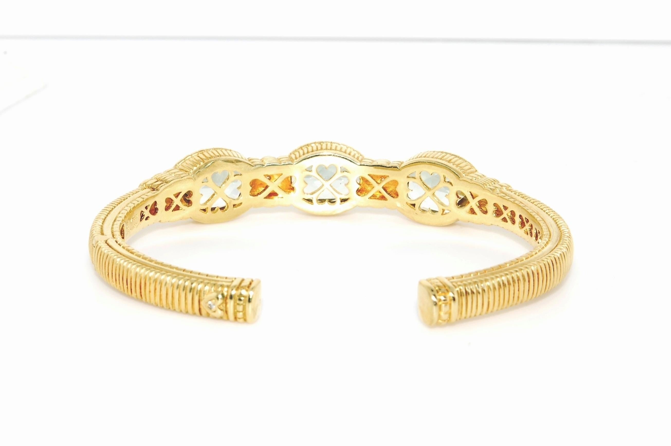 Modern 18 Karat Yellow Gold and Prasiolite Judith Ripka Hinged Cuff Bracelet For Sale