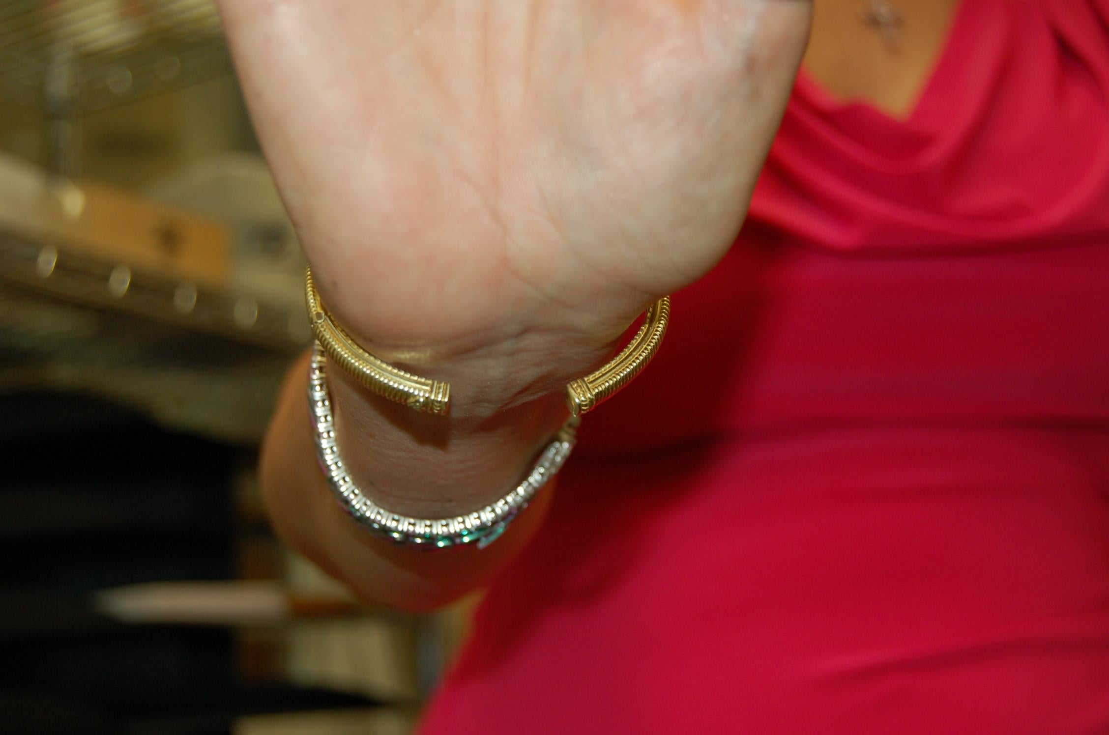 Women's 18 Karat Yellow Gold and Prasiolite Judith Ripka Hinged Cuff Bracelet For Sale