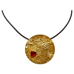 18 Karat Yellow Gold and Red Spinel Pendant Necklace