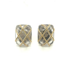 18 Karat Yellow Gold and Rock Crystal Cage Earrings by Seaman Schepps