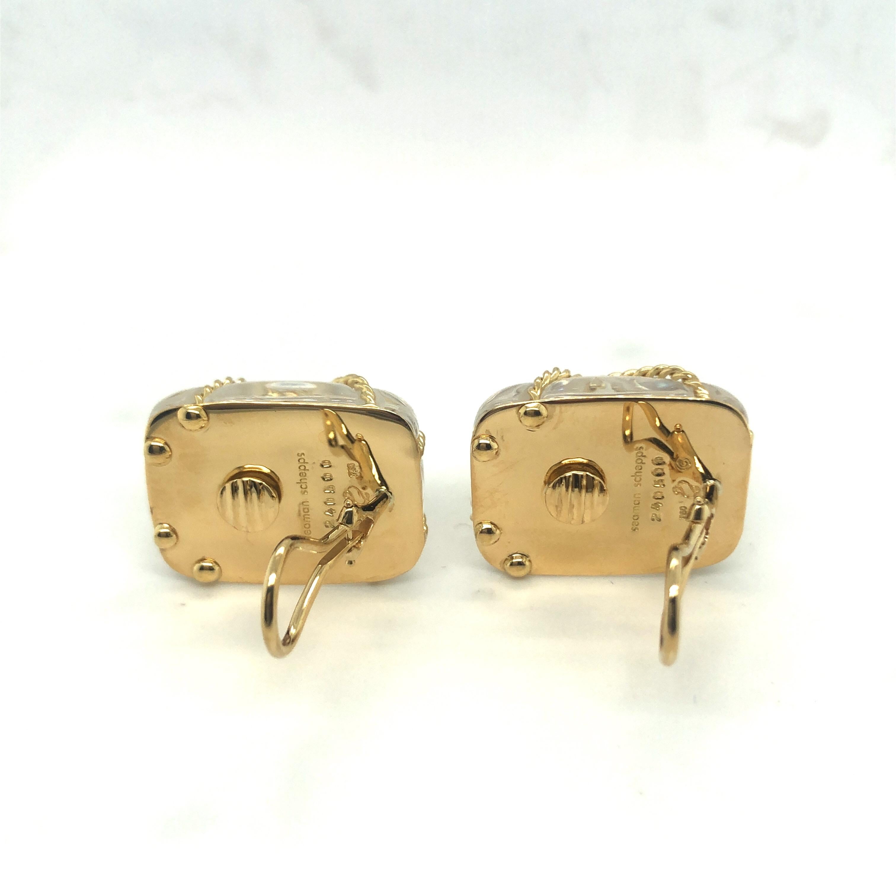 Modern 18 Karat Yellow Gold and Rock Crystal Cage Earrings by Seaman Schepps