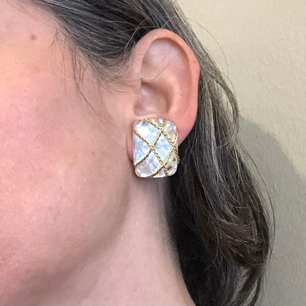 Women's 18 Karat Yellow Gold and Rock Crystal Cage Earrings by Seaman Schepps