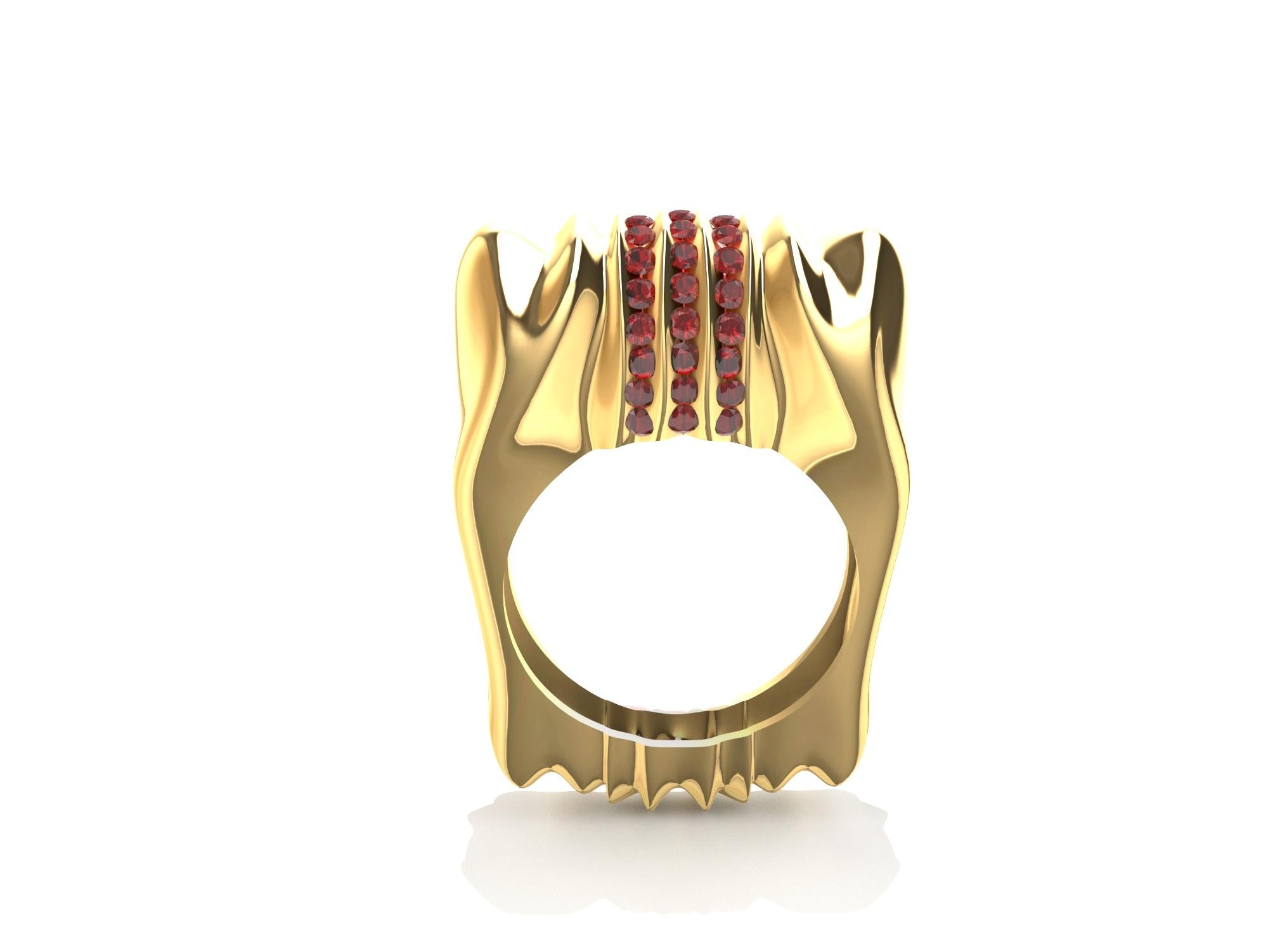 For Sale:  18 Karat Yellow Gold and Rubies Blue Boy Cactus  Ring 8