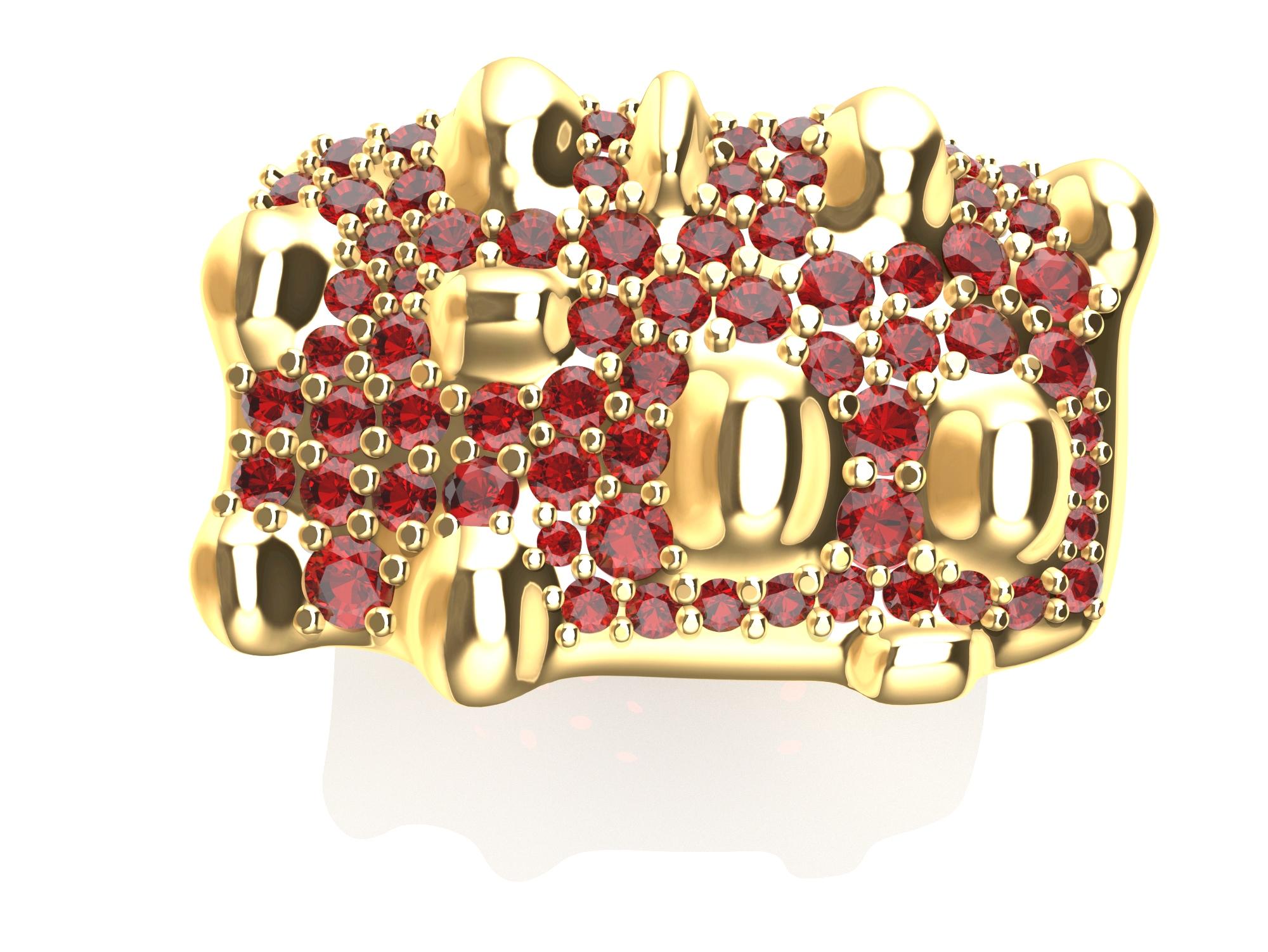 For Sale:  18 Karat Yellow Gold and Rubies Cactus Sculpture Ring 2