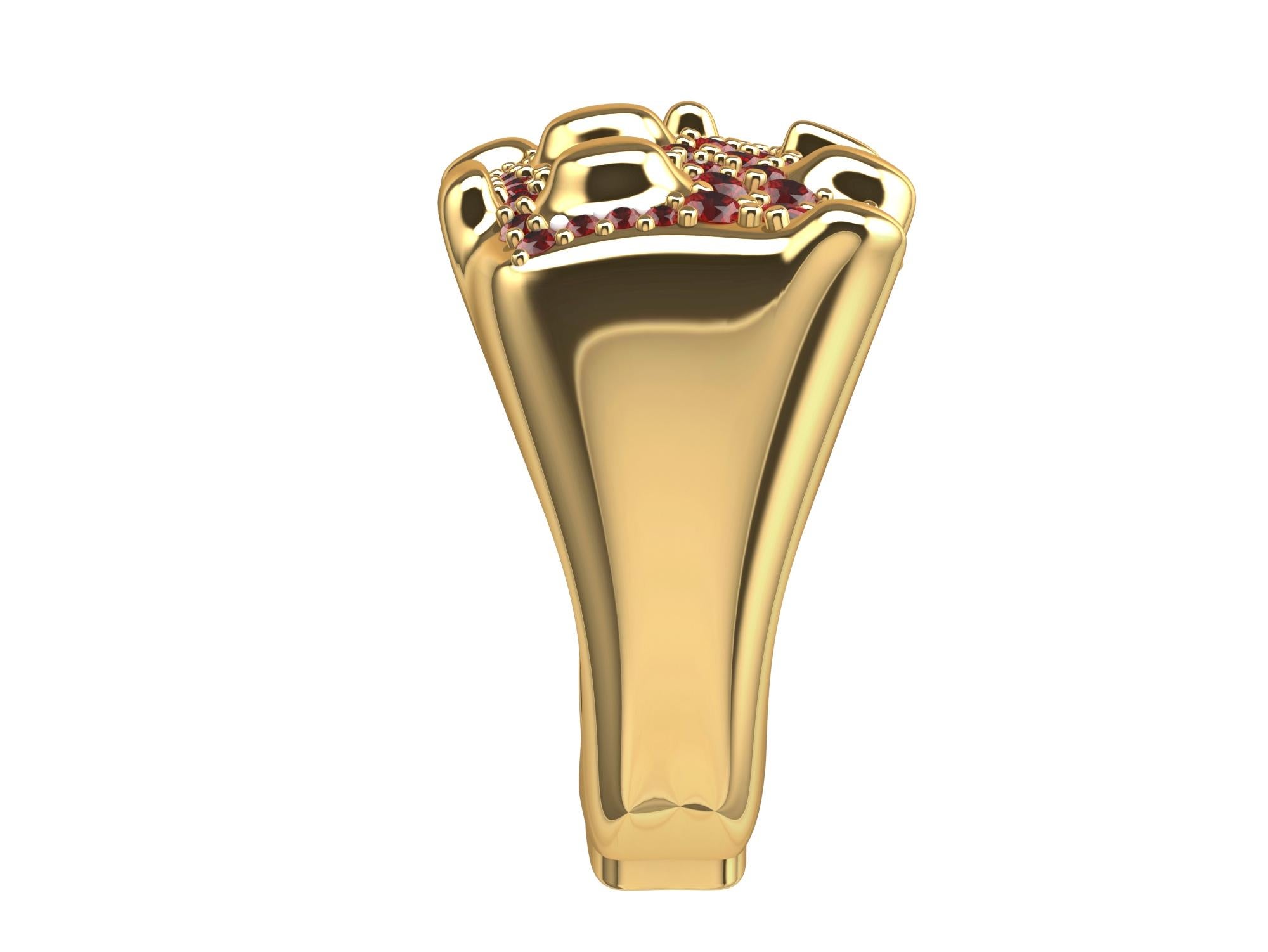 For Sale:  18 Karat Yellow Gold and Rubies Cactus Sculpture Ring 4