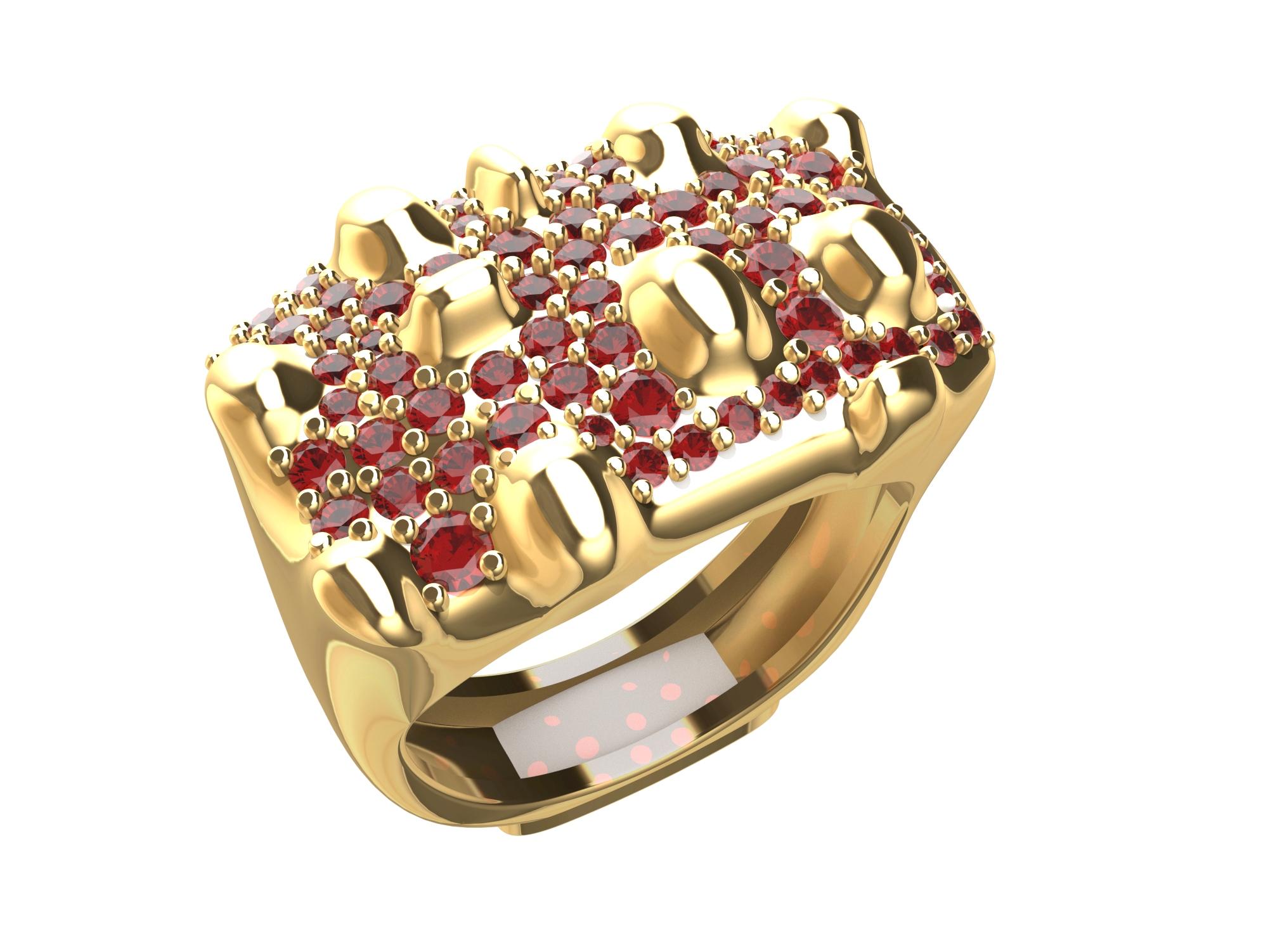For Sale:  18 Karat Yellow Gold and Rubies Cactus Sculpture Ring 5