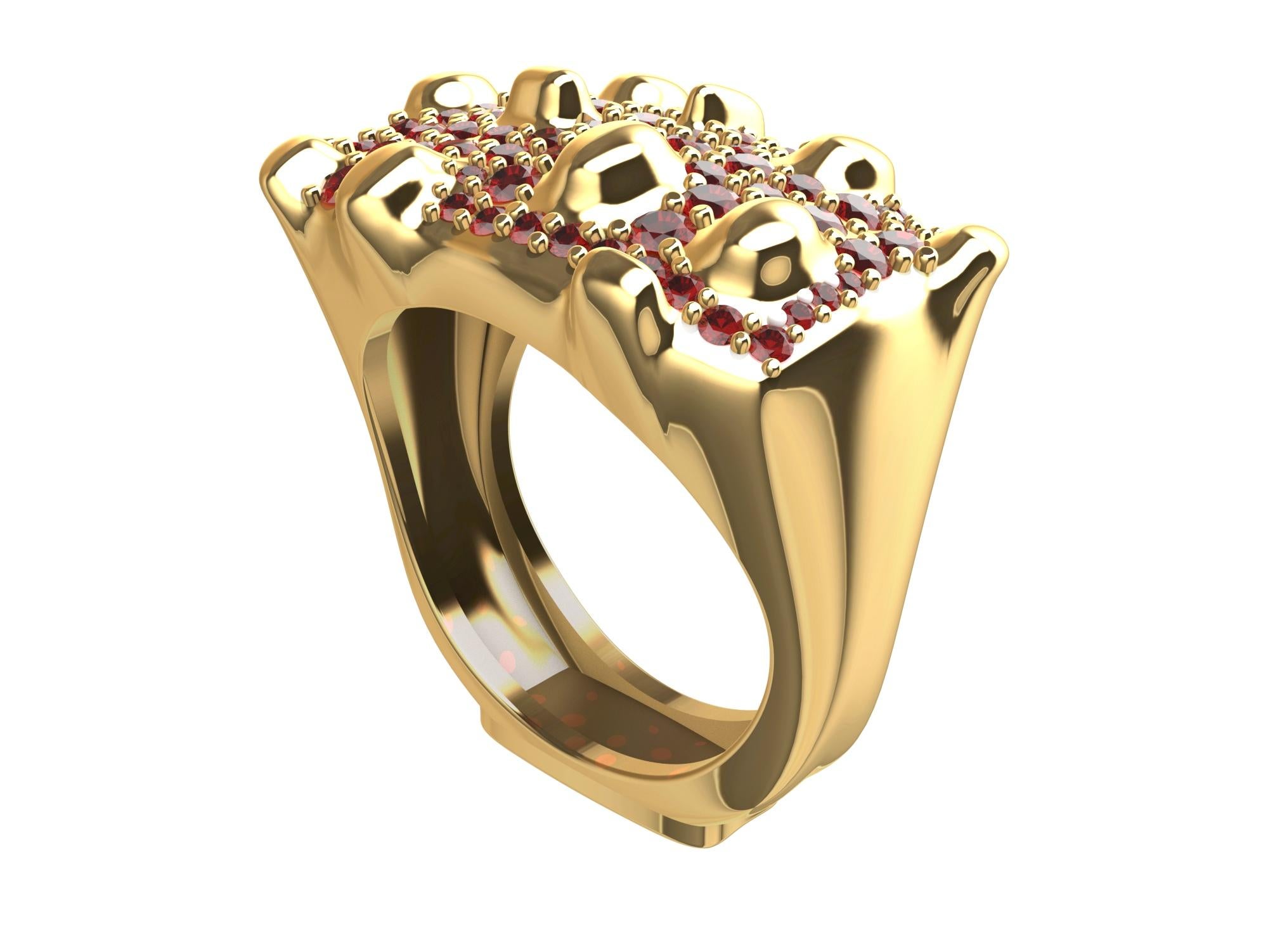 For Sale:  18 Karat Yellow Gold and Rubies Cactus Sculpture Ring 6