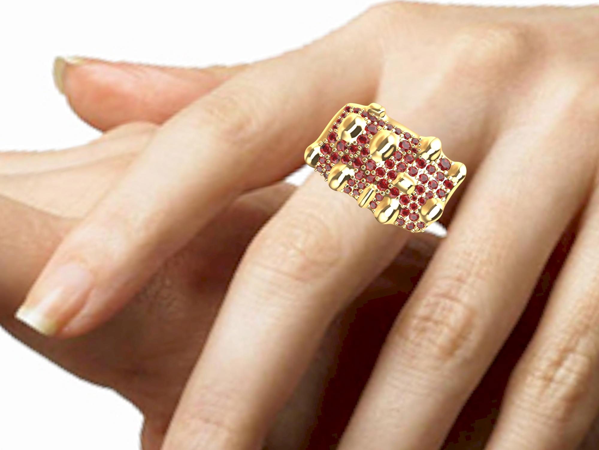 For Sale:  18 Karat Yellow Gold and Rubies Cactus Sculpture Ring 8