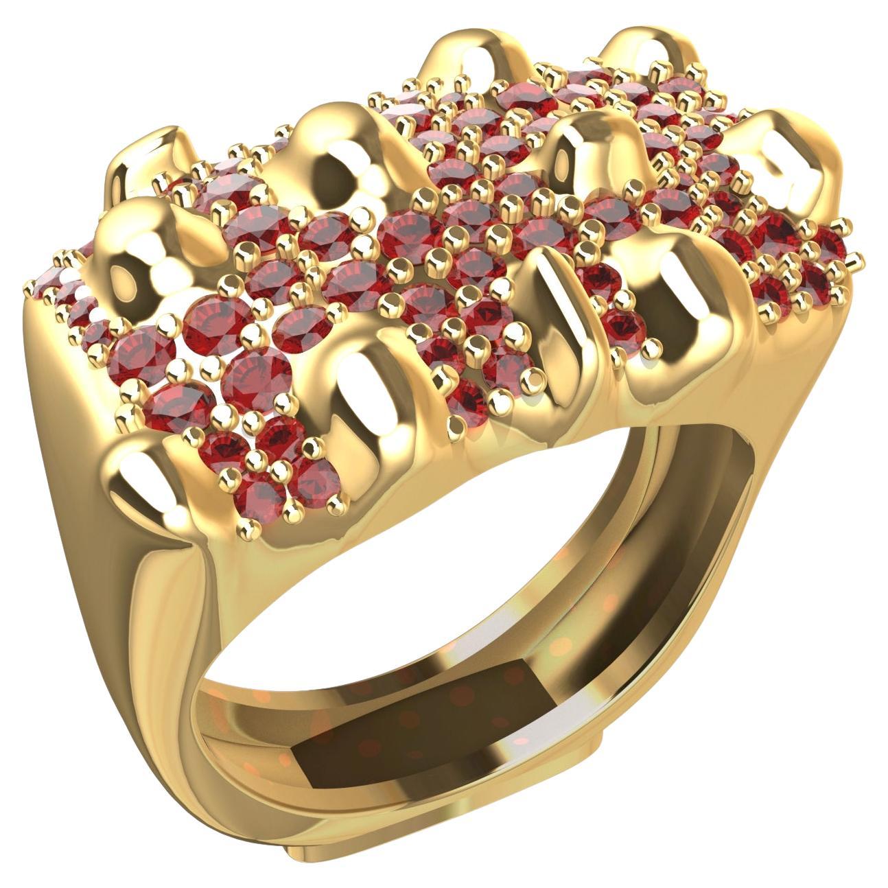 For Sale:  18 Karat Yellow Gold and Rubies Cactus Sculpture Ring