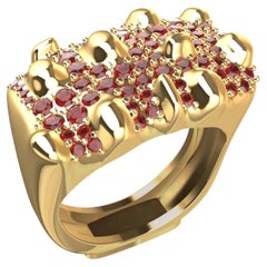 Used 18 Karat Yellow Gold and Rubies Cactus Sculpture Ring