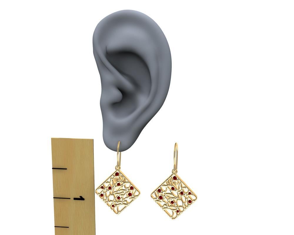 Contemporary 18 Karat Yellow Gold and Rubies Seaweed Dangle Earrings For Sale