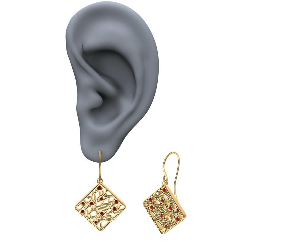 Women's 18 Karat Yellow Gold and Rubies Seaweed Dangle Earrings For Sale