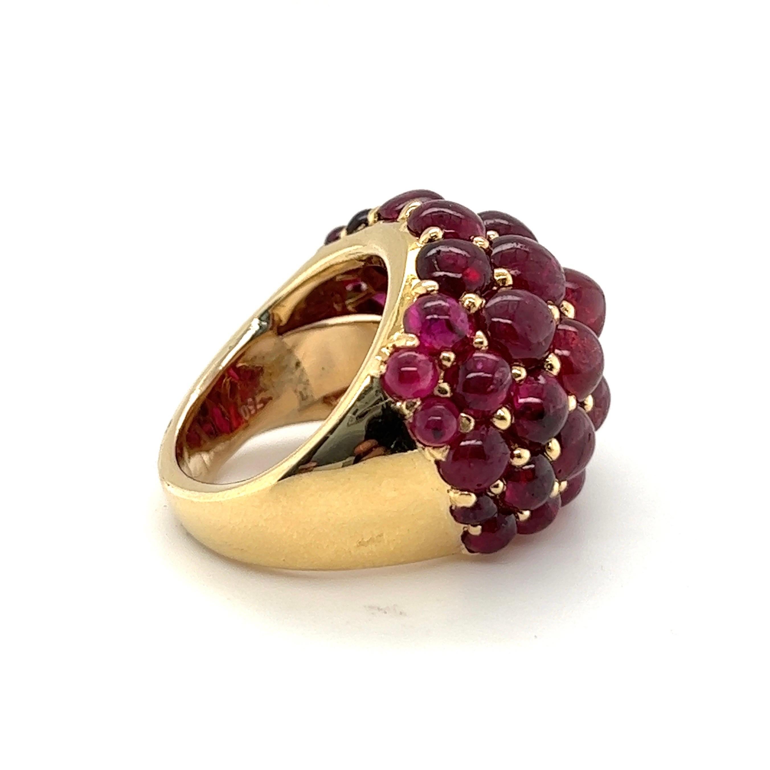 Cabochon 18 Karat Yellow Gold and Ruby Cocktail Ring For Sale
