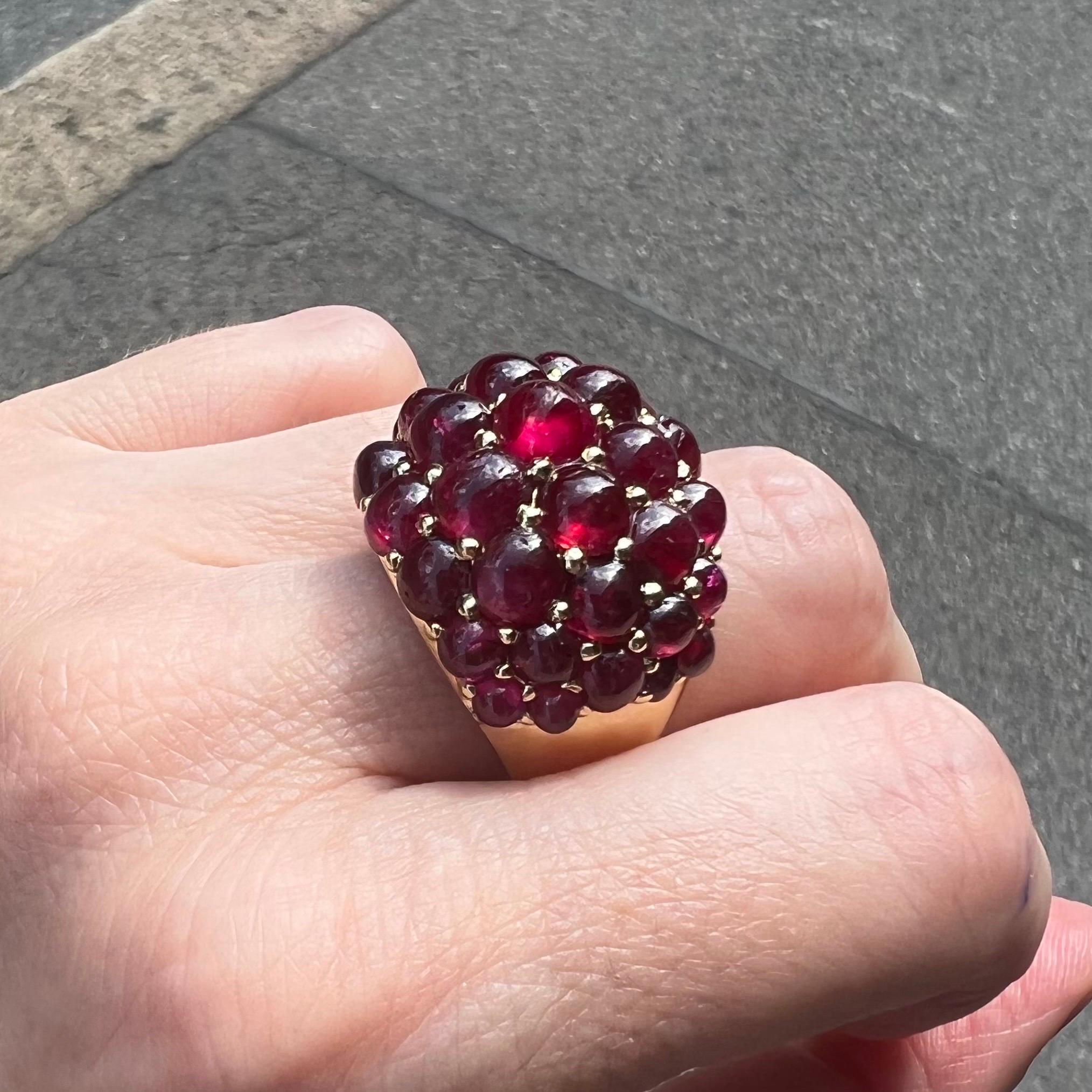 Women's or Men's 18 Karat Yellow Gold and Ruby Cocktail Ring For Sale