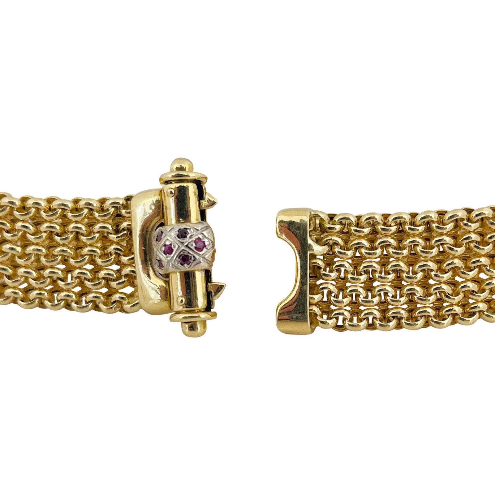 18 Karat Yellow Gold and Ruby Ladies Fancy Mesh Link Bracelet Italy  3