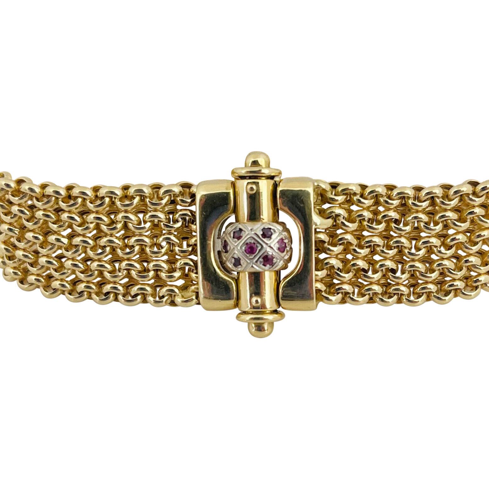 18 Karat Yellow Gold and Ruby Ladies Fancy Mesh Link Bracelet Italy  4