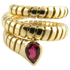 18 Karat Yellow Gold and Ruby Snake Ring