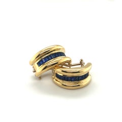18 Karat Yellow Gold and Sapphire Half-Hoop Earrings by Bucherer