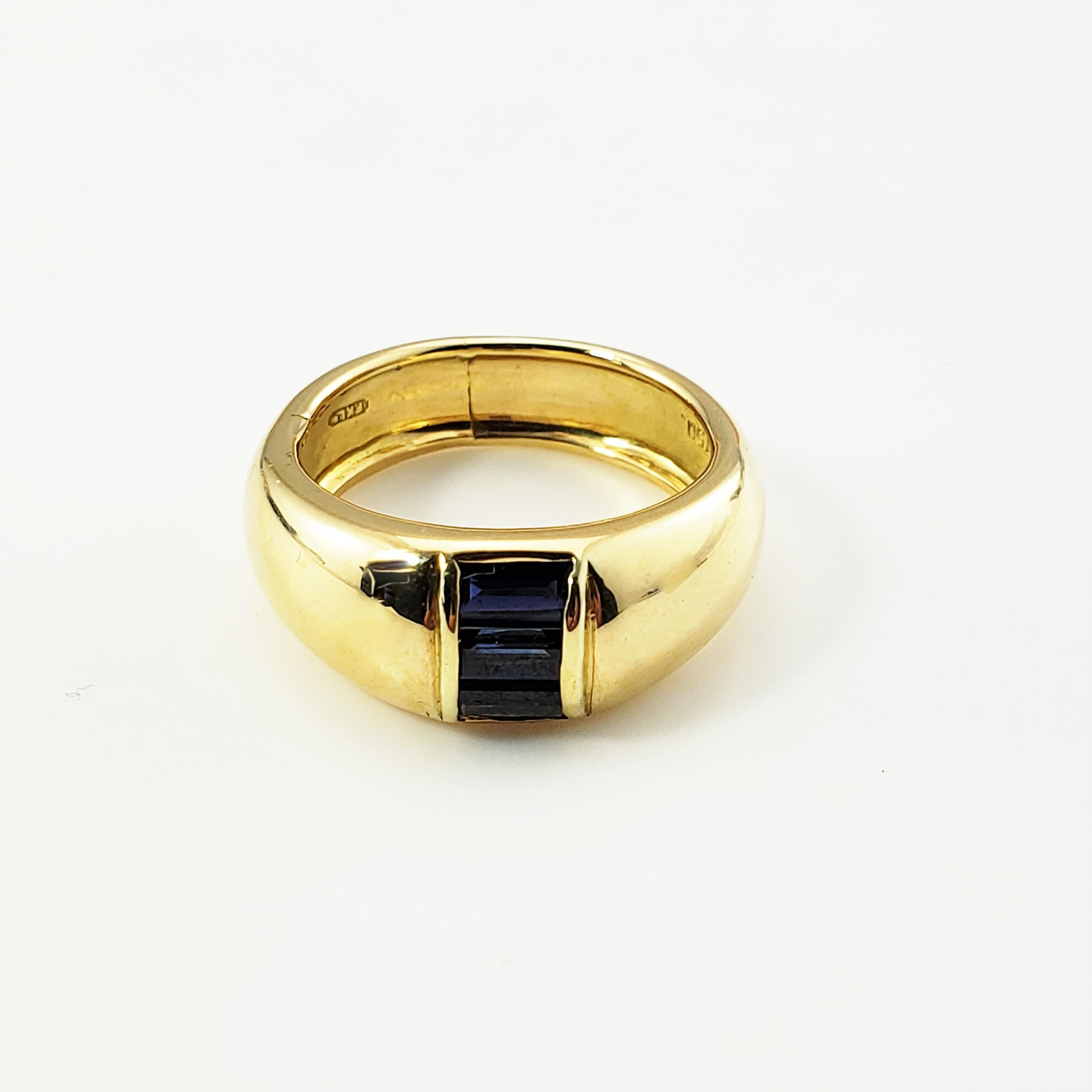 18 Karat Yellow Gold and Natural Sapphire Ring Size 5.75

This lovely ring features three baguette sapphires set in elegant 18K yellow gold.  Width:  8 mm.  Shank:  5 mm.

Ring Size: 5.75

Weight:   5.4 dwt. /   8.4 gr.

Stamped: 750

Very good