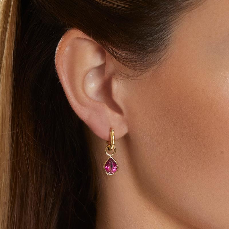 Pear Cut 18 Karat Yellow Gold and Sapphires Mini Hoop Earrings For Sale