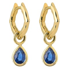 18 Karat Yellow Gold and Sapphires Mini Hoop Earrings