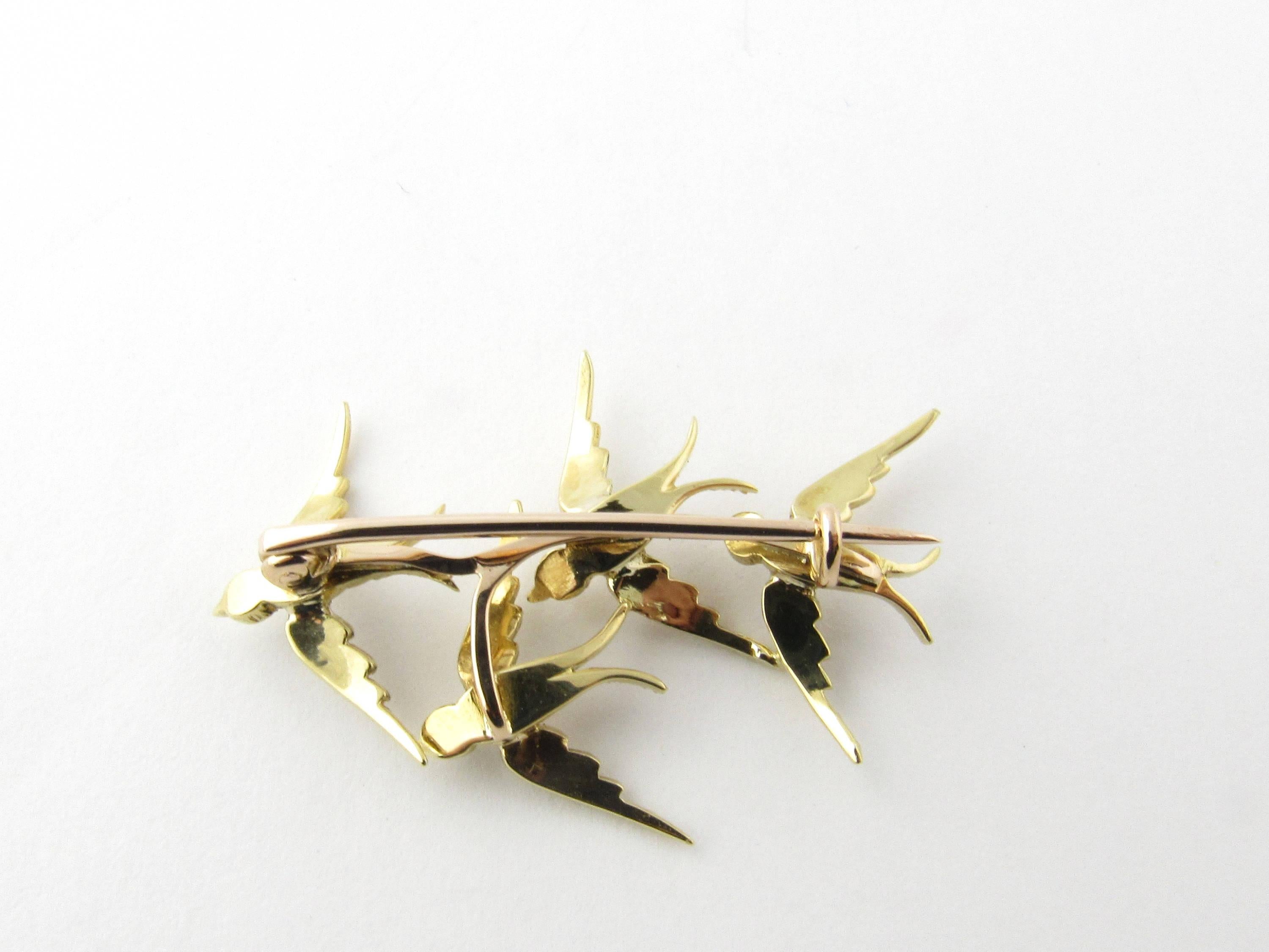 18 Karat Yellow Gold and Seed Pearls Swallows in Flight Brooch 1
