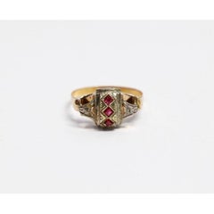18 Karat Yellow Gold and Silver Ring with 3 Rubies