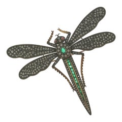 18 Karat Yellow Gold and Silver with Rubies, Emeralds and Diamonds Dragonfly