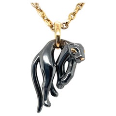 18 Karat Yellow Gold and Silverium Panthère Pendant with Gold Chain by Cartier