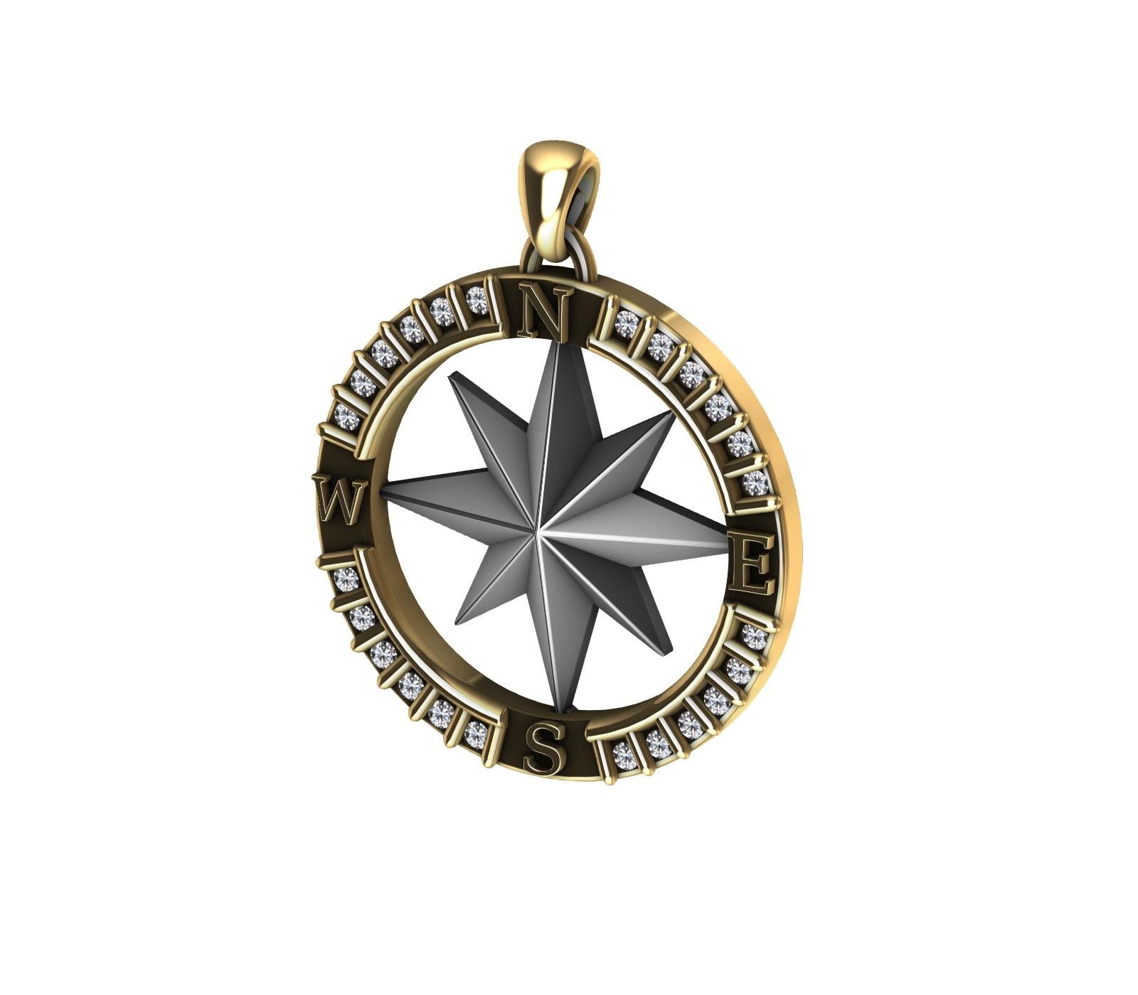 18 Karat Yellow Gold and Sterling Diamond Sailors Compass Pendant In New Condition For Sale In New York, NY