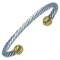 18 Karat Yellow Gold and Sterling Silver Cable Bracelet