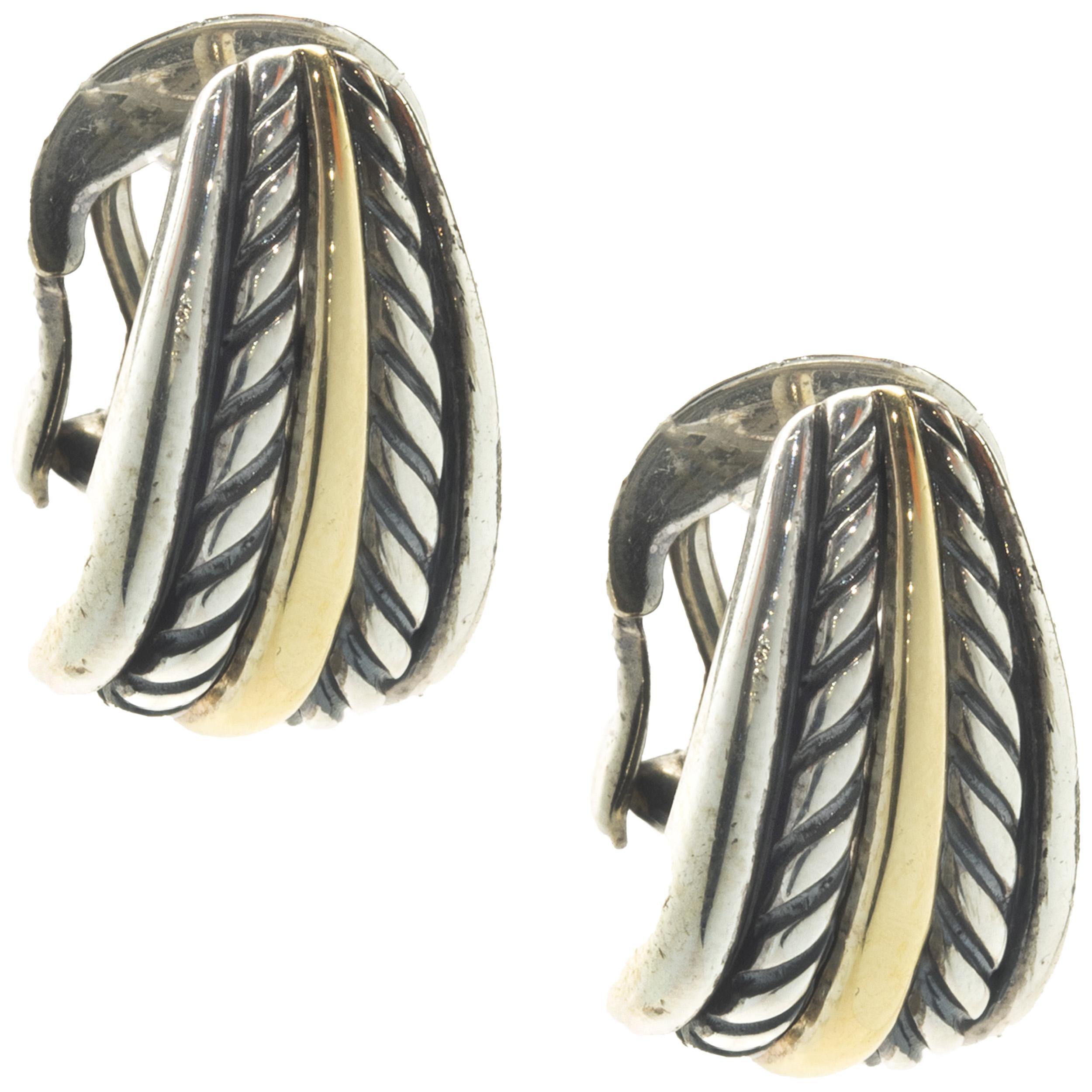18 Karat Yellow Gold and Sterling Silver Cable Earrings In Excellent Condition For Sale In Scottsdale, AZ